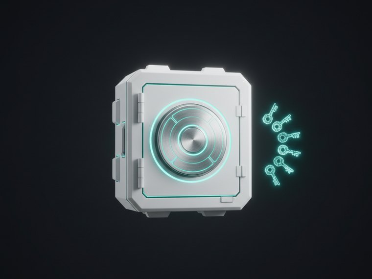 A white safe with the keys on the outside